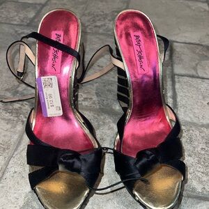 Betsey Johnson Black and Gold Strappy Heels
